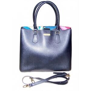 Trina Turk Black Tote Vegan Leather Handbag Detachable Crossbody Strap